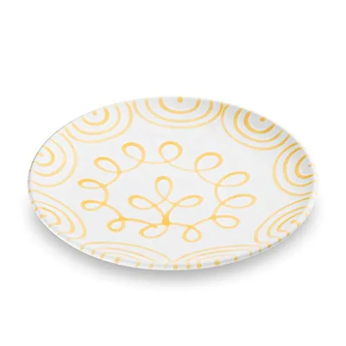 GMUNDNER KERAMIK Speiseteller, Durchmesser: 25 cm, Gelbgeflammt, handgemachte Keramik aus Österreich