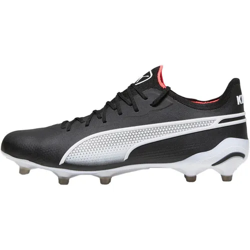 PUMA KING ULTIMATE FG/AG Fußballschuh Schwarz Weiß Fire Orchid Gr. 42 - Fußballschuhe für Unisex Erwachsene, ideal für Rasenplätze, mit innovativer Schnürung für optimalen Halt und Kontrolle.