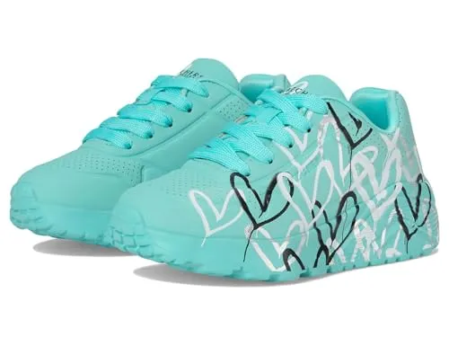 Skechers x JGoldcrown Uno Lite - Metallic Love Sneakers für Kinder - 37 - Sneaker mit einzigartigem #Lovewall Design von JGoldcrown, ausgestattet mit luftgekühlter Memory-Schaum Einlegesohle und stoßdämpfender Keilzwischensohle für optimalen Komfort.