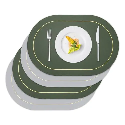 Stück Tischsets PU Leder, Abwaschbar Doppelseitigen Platzdeckchen, Ovale wasserdichte rutschfeste Hitzebeständig Platzsets, Platz-Matten für Küche Speisetisch, für Zuhause, Restaurant, Hotel 4