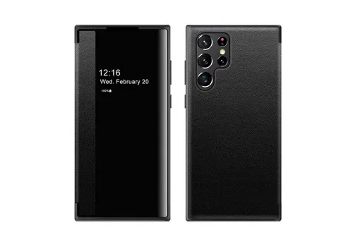 Wigento Handyhülle Für Samsung Galaxy S25 Ultra 5G Mirror View Smart Cover Hülle Schwarz, Spiegelansicht, Sichtfenster, Kratzschutz