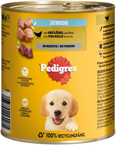Produktbild Pedigree Dose Junior Geflügel & Reis Pastete 800g