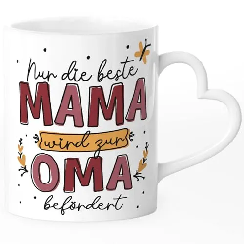SpecialMe®Kaffee-Tasse Herzhenkel mit Spruch Nur die beste Mama wird zur Oma befördert Geschenk Muttertag Großmutter Weiss-herz Herz-Tasse