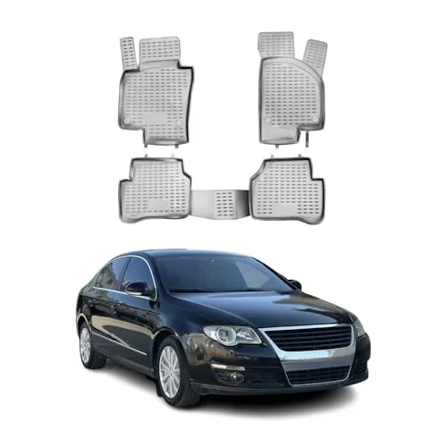 OMAC Auto-Fußmatten für VW Passat 2005-2011, Gummimatten grau (4 St) - Hochwertige Allwetter-Automatten, wasserdicht und rutschfest für maximalen Schutz und Sicherheit im Innenraum Ihres Fahrzeugs.