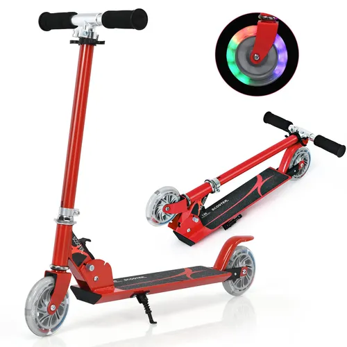 COSTWAY höhenverstellbarer Kinder Scooter - Klappbarer Cityroller in Rot - Roller/Kickboards mit verstellbarem Lenker von 63 bis 85 cm, ideal für Kinder von 4 bis 13 Jahren. Mit blinkenden Rädern ein echter Blickfang und leicht transportierbar.