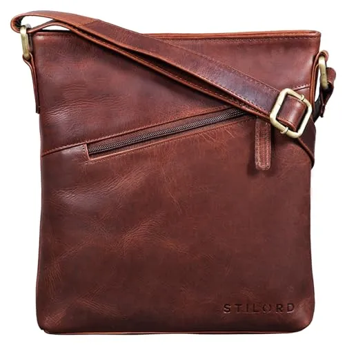 STILORD Stella Vintage Handtasche Damen Leder klein zum Umhängen Schultertasche für Freizeit Shopping Abend Tablettasche Echtleder Farbe:Porto - Cognac