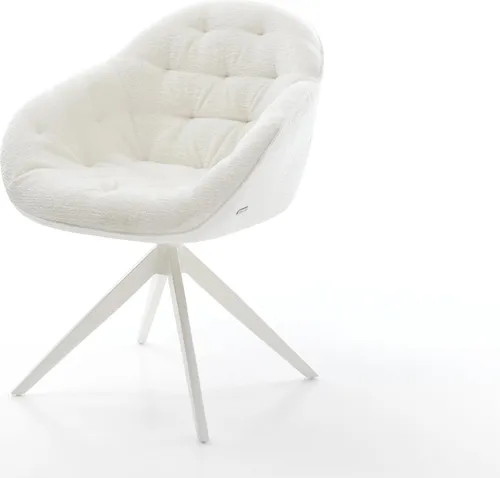 DELIFE Drehstuhl Gaio-Flex Bouclé Soft Beige mit Wippfunktion - Moderner Esszimmerstuhl mit eleganter Bouclé-Oberfläche, breitem Kreuzgestell und komfortabler Wippfunktion. Ideal für stilvolles Wohnen und hohen Sitzkomfort.