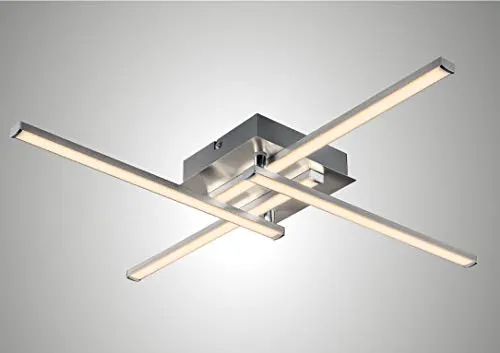 Trango 3127 Design LED-Deckenleuchte dimmbar Serie *STRAIGHT* 4 Flammen I modern & chic I in Linienform I 2 Arme schwenkbar I Deckenlampe I 4x 5 Watt LED Modul 3000K warm-weiß I Nickel matt & Chrom