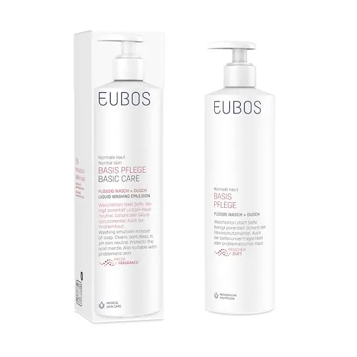 EUBOS BASIS PFLEGE | Flüssig Wasch + Dusch mit Dosierspender | Waschlotion für empfindliche Haut | Gegen unreine Haut | pH-hautneutral | Hautverträglichkeit dermatologisch bestätigt | 400ml