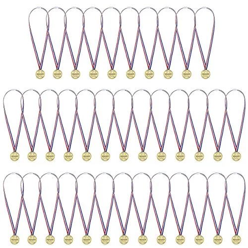 QH-Shop Gold Medaillen Kinder Gold Kunststoff Gewinner Medaillen mit Bändern für Kinder Party Wettbewerb Belohnung 36packs