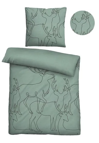 biberna Melange-Flanell Bettwäsche HIRSCH Fichte 155x200 cm in grün von biberna