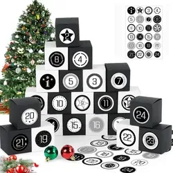 DIY Adventskalender Schwarz Weiß - 24 Geschenkboxen zum Befüllen - Adventskalender - Gestalten Sie Ihren persönlichen Weihnachtscountdown mit 24 eleganten Schwarz-Weiß-Boxen, umweltfreundlich und wiederverwendbar für unvergessliche Überraschungen!