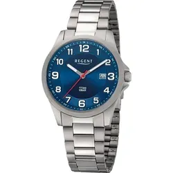 Regent Herrenarmbanduhr BA-776 Titan - Silber/Blau - Herrenuhr aus Titan mit präzisem Quarzwerk und gut ablesbarem, lumineszierendem Zifferblatt. Wasserdicht bis 10 ATM, ideal für aktive Männer.