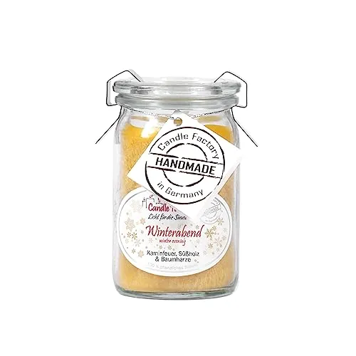 Candle Factory Baby Jumbo Duftkerze aus pflanzlichem Stearin im hitzebeständigen Glas der Marke Weck®, bis zu 24h Brennzeit, Duft: Winterabend
