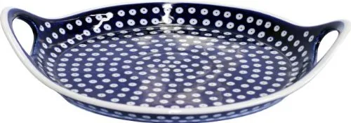 Original Bunzlauer Keramik Servierplatte rund mit zwei Henkel Ø 33,5 cm im Dekor 42