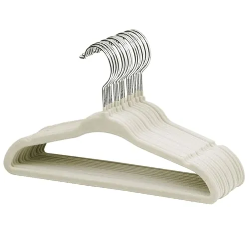 ManGotree Baby Samt Kleiderbügel für Säuglinge und Kleinkinder, 28cm Kinder Größe, 360 Grad Drehbar, Ultradünnes und Rutschfestes Design, 15 Stück (Creme)