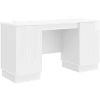 vidaXL Schreibtisch Hochglanz Weiß 142,5 x 50 x 75 cm - Moderner Schreibtisch in Hochglanz Weiß, ideal für dynamische Räume. Robuste Materialien garantieren Langlebigkeit und Stil. Perfekt für Home Offices oder kreative Bereiche.