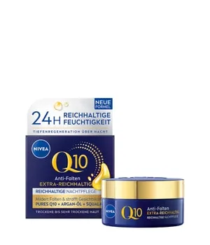 NIVEA Q10 Anti-Falten Power Nachtcreme 50 ml - Reichhaltige Nachtpflege für trockene Haut, unterstützt die Hautregeneration über Nacht und sorgt für ein angenehmes Hautgefühl. Mit wertvollem Bio-Argan-Öl für optimale Feuchtigkeitsversorgung.