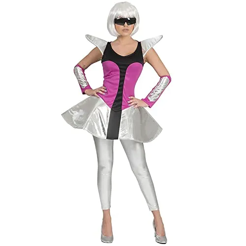 Funny Fashion Damen Kostüm Space Travel Kleid Silber/pink Armstulpen Weltraum Weltall (36/38)