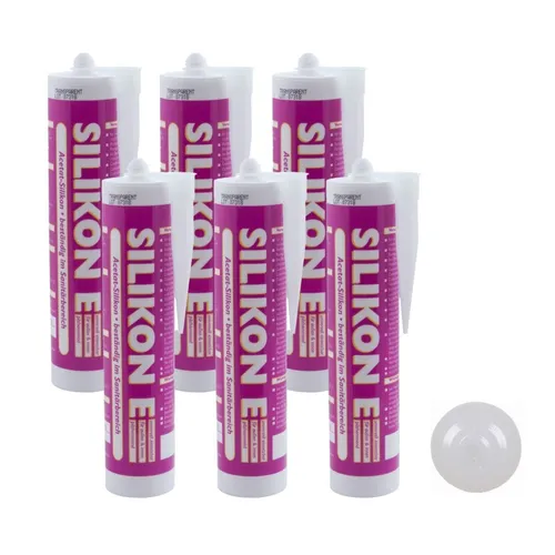 ARLI SET: 6x Silikon 310ml transparent für Fugen in Bad, Dusche, Küche - Dauerelastisches Silikon für Fugenabdichtungen, ideal für feuchte Bereiche. Schimmelhemmend und witterungsbeständig – perfekt für Innen- und Außenanwendungen.