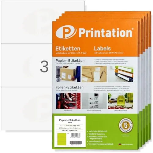 Printation Etiketten 210 x 99 mm weiß selbstklebend bedruckbar