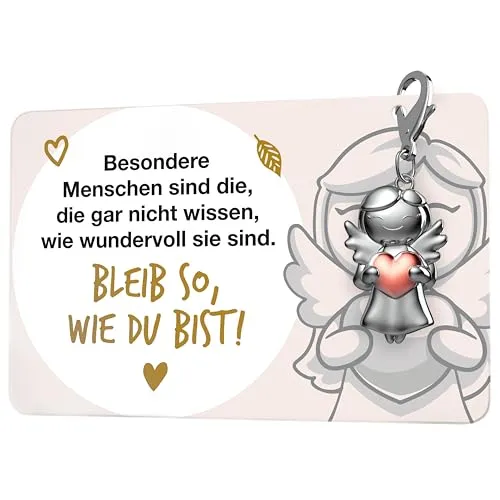 FABACH Beste Freundin Schutzengel Schlüsselanhänger mit Herz und Karte - Engel Glücksbringer mit Kärtchen - Geschenk für Freundinnen oder Kollegin