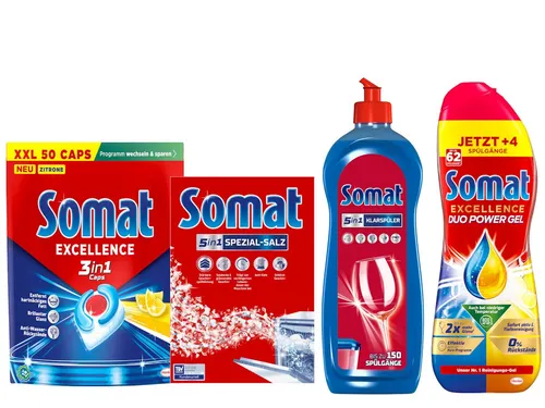 Somat SOMAT Lemon 3in1 Caps 50 St. + Duo Gel + Salz + Klarspüler Spülmaschinentabs