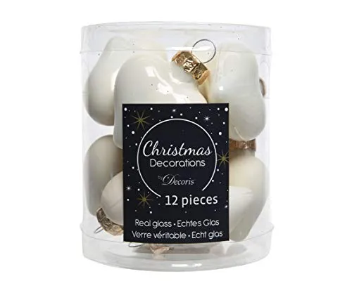 Kaemingk Christbaumschmuck Herzen Glas 4cm x 12 Stück Weihnachtskugeln Christbaumkugeln Elfenbein Ivory weiß