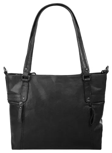 Spikes & Sparrow Shopper aus echtem Leder in Schwarz - Handtasche aus hochwertigem Echtleder mit vintage Optik, ausgestattet mit praktischen Reißverschlüssen und abnehmbarem Schulterriemen für vielseitige Tragemöglichkeiten.