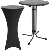 Beautissu Sylt Stehtisch Ø 80cm Grau mit passender Husse Schwarz - Klapptisch mit passgenauer Husse – ideal für Partys, Hochzeiten und Gastronomie. Langlebig, pflegeleicht und schnell aufbaubar, perfekt für besondere Anlässe.