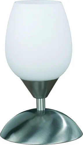 Licht-Erlebnisse Nachttischlampe VELRA, ohne Leuchtmittel, Metall Glas E14 D: 11 cm 19,6 cm Chrom Weiß rund Modern