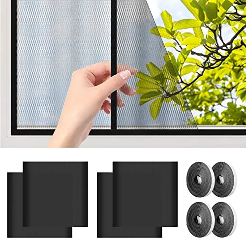 AiQInu Fliegengitter Fenster, 4 Stück 130x150cm Zuschneidbar Insektenschutz Fenster mit Klettband Selbstklebend Kinderleichte Montage Mückennetz Fenster für Schützen die Familie vor Insekten