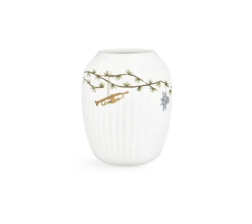 Kähler Hammershøi Vase Porzellan weiß H 21 cm - Elegante Porzellanvase mit künstlerischen Motiven von Rikke Jacobsen, ideal für festliche Weihnachtsdekoration und vielseitig kombinierbar.