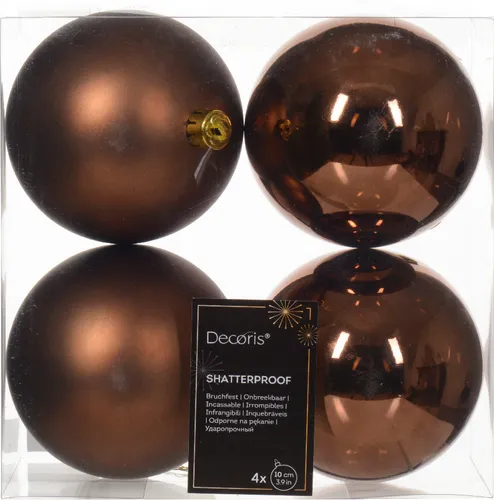 Weihnachtskugeln Kunststoff 10cm 4 Stück - Espressobraun