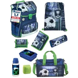 Scooli FUSSBALL Ranzen-Set 9-teilig – Schulranzen mit Sporttasche, Brotdose & Trinkflasche in Blau