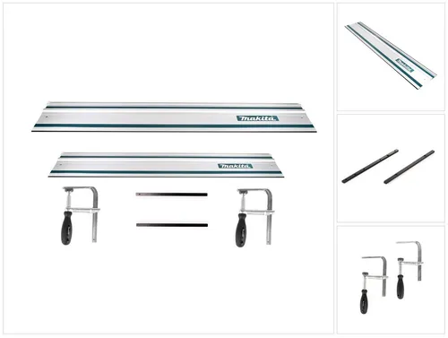 Makita Führungsschienen Set 1400mm + 1000mm mit Schraubzwingen - Praktisches Set mit zwei Führungsschienen (1400mm & 1000mm) und robusten Schraubzwingen. Ideal für präzises Arbeiten mit Tauchsägen und Handkreissägen. Die Verbindungselemente sorgen für eine stabile und störungsfreie Nutzung.