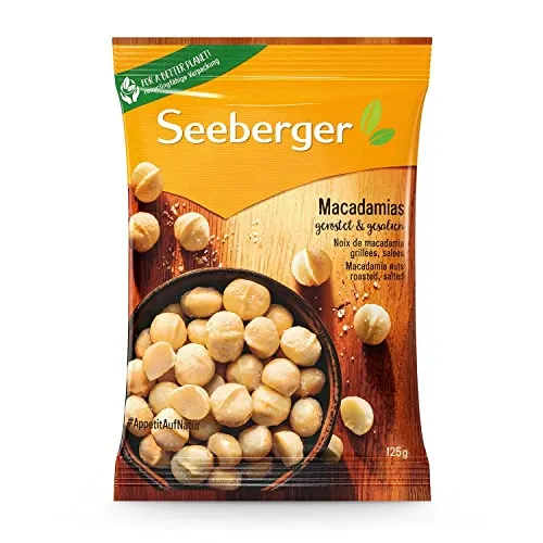 Seeberger Macadamias geröstet & gesalzen: Feinstens veredelte Macadamianüsse - schonend geröstet mit feiner Salznote - intensiv nussig - geschält, vegan (1 x 125 g)
