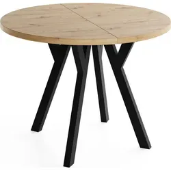 Runder Ausziehbarer Esstisch im Loft-Stil – Verlängerbarer Tisch mit Schwarzen Holzbeinen – Platzsparender Esstisch für Wohnzimmer – Eiche ... - Braun