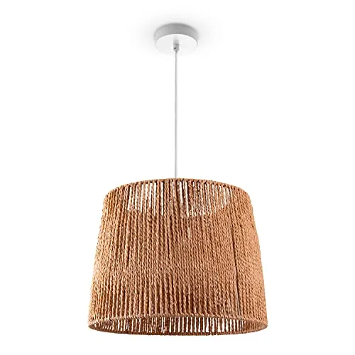 Paco Home Hängelampe Bambus - Moderne Pendelleuchte für Wohnzimmer und Esszimmer - Hängeleuchte aus robustem Aluminium mit stilvollem Papier- und Metallschirm, ideal für Boho- und moderne Einrichtungsstile. E27-Fassung für individuelle Leuchtmittel.