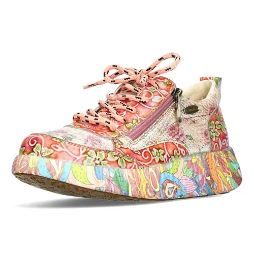 Laura Vita NIKITO-62 Damen Sneaker mit Reißverschluss - Damen-Sneaker in auffälligem floralem Design, ideal für jedes Outfit. Mit 4,5 cm Gummisohle für Komfort und praktischem Reißverschluss für schnelles An- und Ausziehen.
