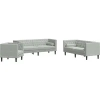 vidaXL 3-tlg. Chesterfield-Sofa-Set Hellgrau Samt - Elegantes Chesterfield-Sofa-Set für stilvolles Wohnen, inklusive bequemer Nackenrollen für optimalen Sitzkomfort. Ideal für entspannte Stunden im Wohnzimmer.