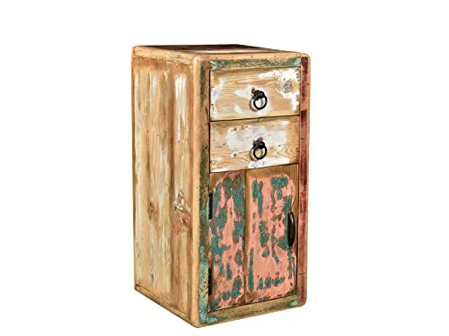 Woodkings® Bad Unterschrank Kalkutta - Rustikaler Badezimmerunterschrank aus recyceltem Holz - Unterschrank B35cm x H80cm x T35cm, handgefertigt und einzigartig durch recycelte Hölzer. Ideal für ein rustikales Badezimmer, kommt aufgebaut und mit dünnem Schutzlack.