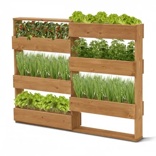 RIGA Vertikales Kräuterbeet aus Nadelholz 110x18x93 cm – Platzsparendes Hochbeet für Balkon und Garten - Das RIGA Kräuterbeet bietet 7 Pflanzfächer in ergonomischer Höhe für rückenschonendes Gärtnern. Ideal für kleine Flächen, nutzt es den Raum optimal und sorgt für eine angenehme Pflege von Kräutern, Gemüse oder Blumen.