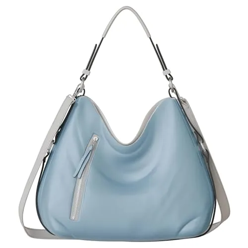 KMISSO Damen Shopper Hand Umhänge Schulter Tasche Veganes Leder 30619 Leight Blue - Stylische Damen Shopper-Tasche aus hochwertigem, veganem Kunstleder – ideal für jeden Anlass. Mit viel Platz und durchdachter Innenaufteilung für deine Essentials. Flexibel tragbar als Handtasche oder Umhängetasche.