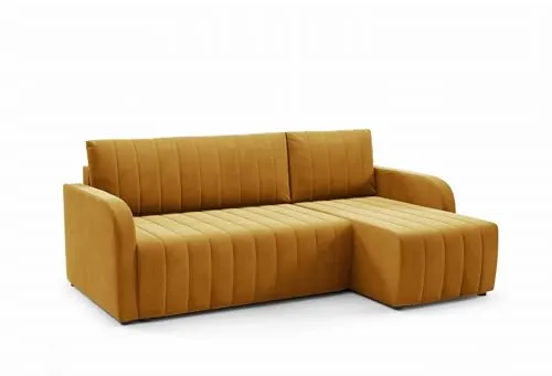 LIKMA Senf Ecksofa Otto 224x145 cm mit Schlaffunktion (200x140 cm) Eckcouch mit Bettkasten Wohnlandschaft mit Bettkasten Bettsofa mit Stauraum Polstermöbel Sofa 3 Sitzer