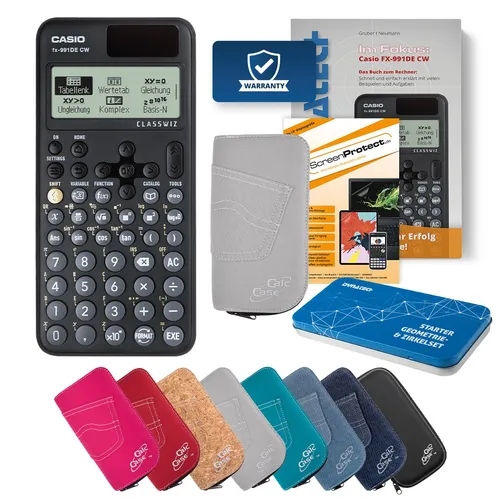 Casio FX-991 DE CW Rechner mit Tasche hellgrau, Folie, Fachbuch &