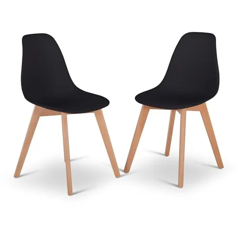 Raburg Küchenstühle 2er-Set – ergonomische Esszimmerstühle in Schwarz mit Holzbeinen - Ergonomische Esszimmerstühle im skandinavischen Design, ideal für angenehmen Sitzkomfort. Pflegeleichte Kunststoffoberfläche und stabiler Buche-Rahmen bieten Qualität und Alltagstauglichkeit.