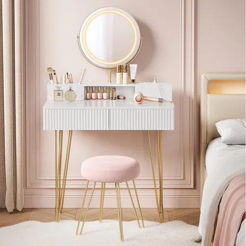 VASAGLE Schminktisch mit Hocker und Beleuchtung