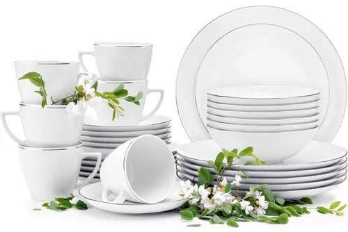 KONSIMO® Kombiservice BOSS Tafelservice Kaffeeservice Teeservice (30-tlg), 6 Personen, Porzellan, rund, 350ml