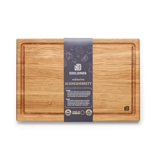 Edeldings Schneide- und Servierbrett aus hochwertiger Eiche 30 х 20 cm groß mit Saftrille | Antibakterielles Küchenbrett aus Europa | Servierbrett, Frühstücksbrett, Holzbrett aus massiv Holz